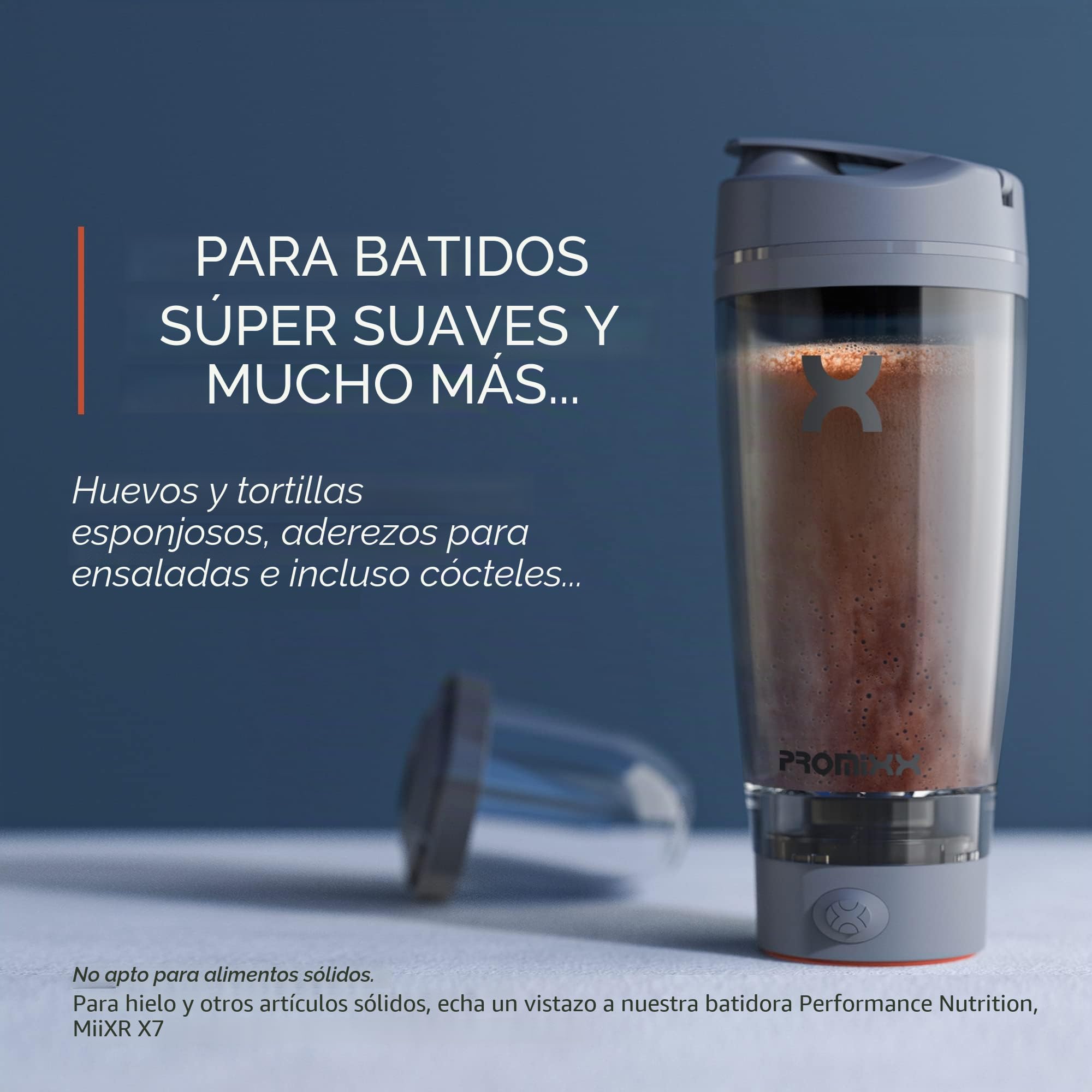 Promixx Pro Shaker Bottle - Recargable, potente para batidos de proteínas suaves, incluye almacenamiento de suplementos, sin BPA, vaso de 600 ml (Plateado Blanca/Gris)
