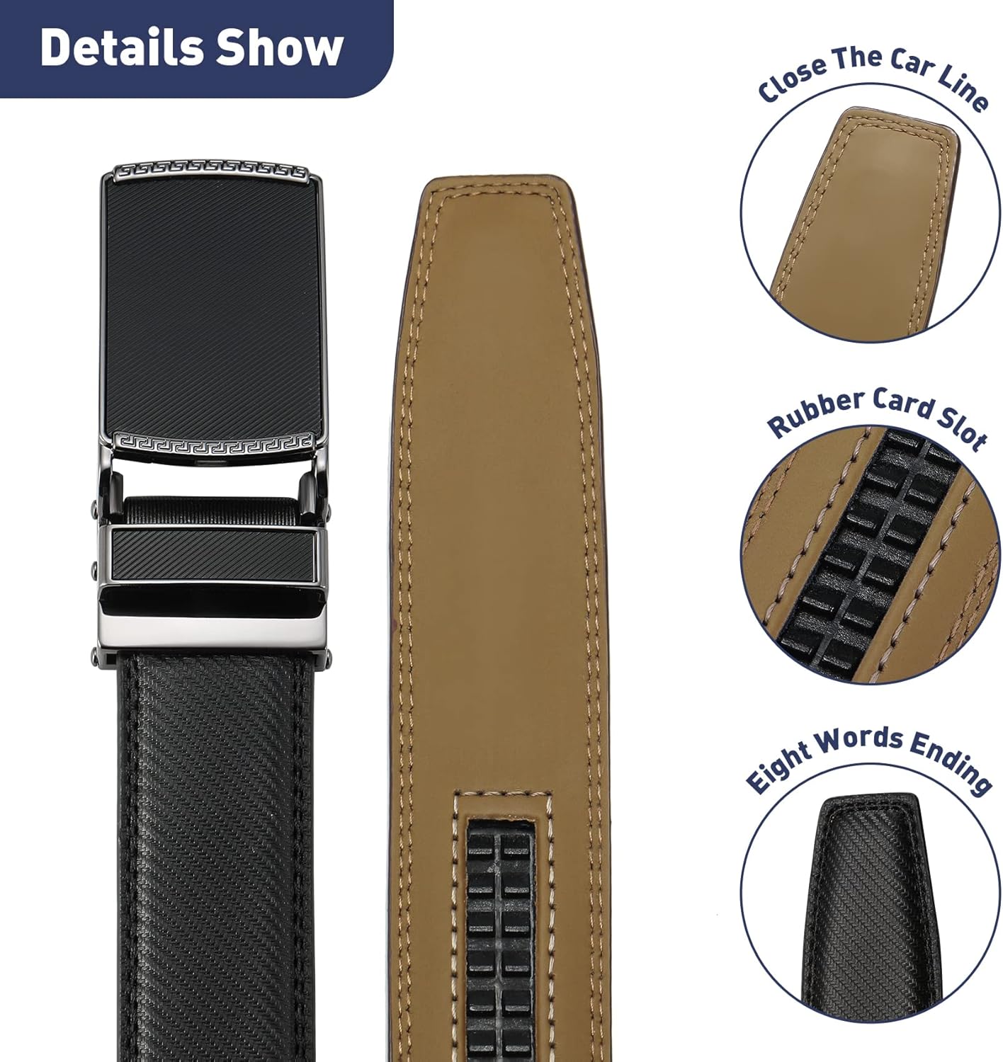 Men's Belt, Leather Ratchet Belt For Men's Dress 3.0cm,1 1/8" Size Adjusted Automatic Buckle - Image 4