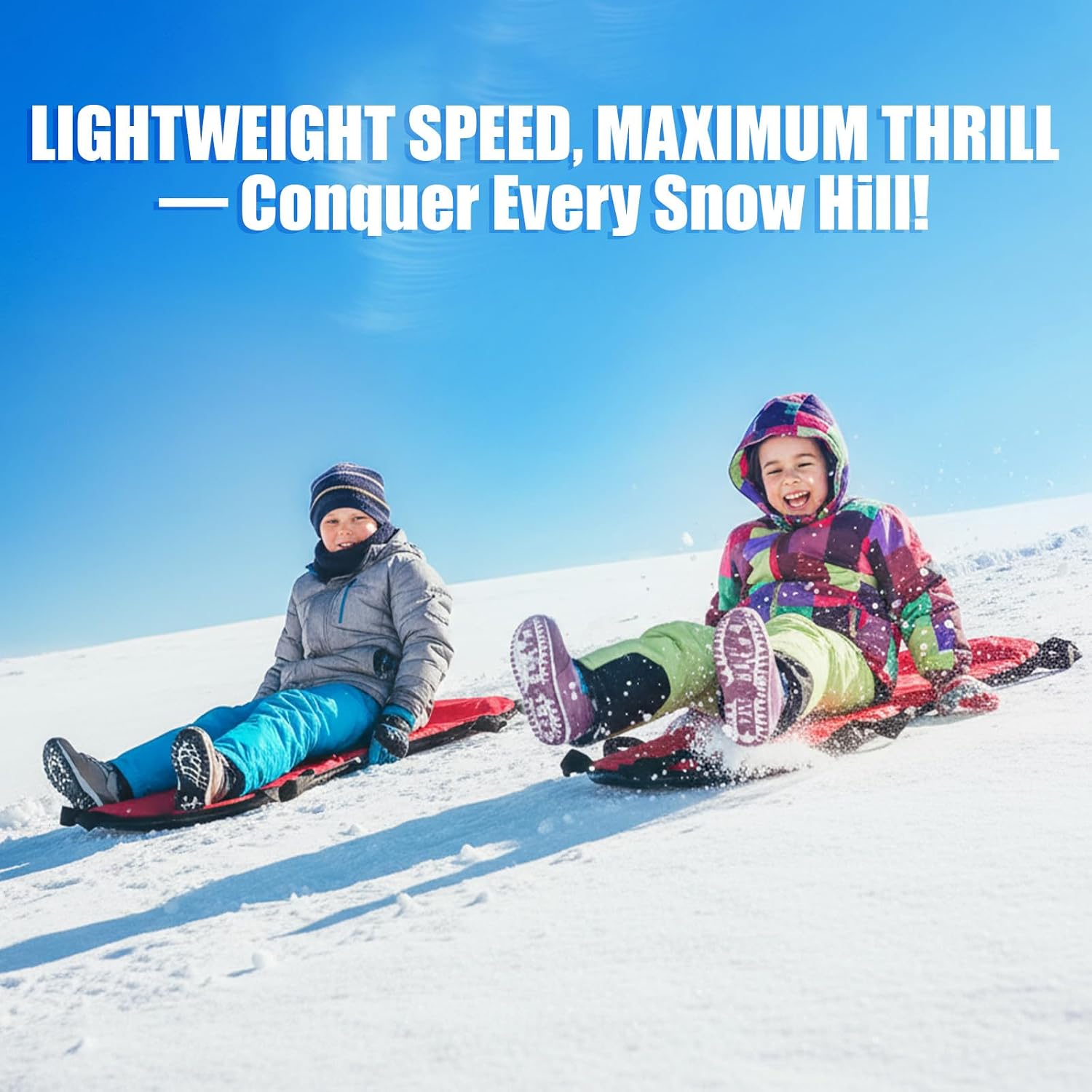 Soulchen 37 Inch Durable Foam Snow Sled for Adults and Beginners, Large Lightweight Snow Sled with 6 Handle, Winter Outdoor Fun, Backyard & Hill Use