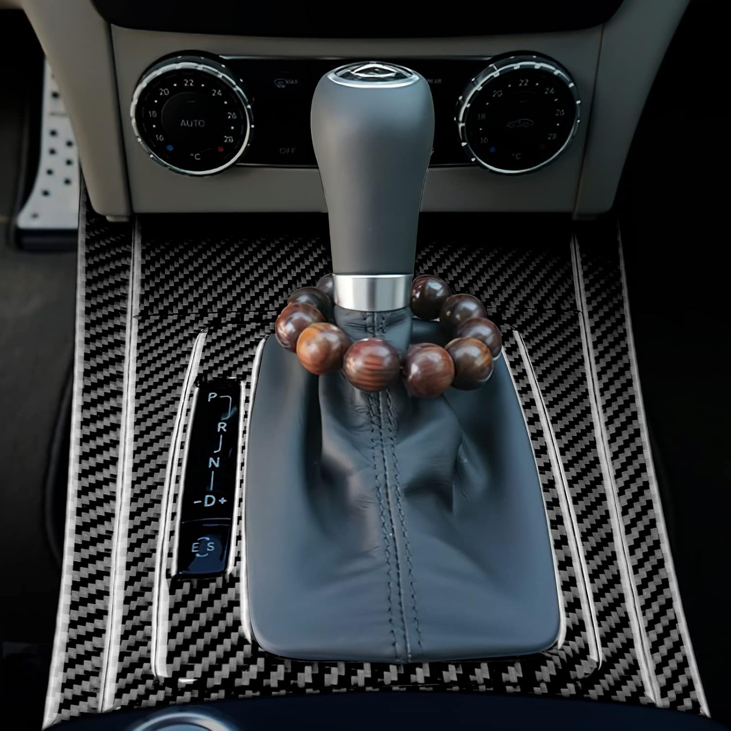 Carbon Fiber, for Mercedes Benz Accessories, Car Gear Shift Panel Cover for Mercedes Benz C-Class W204 2007 2008 2009 2010 2011 2012 2013, Interior Trim Decoration, Left Hand Drive, Black