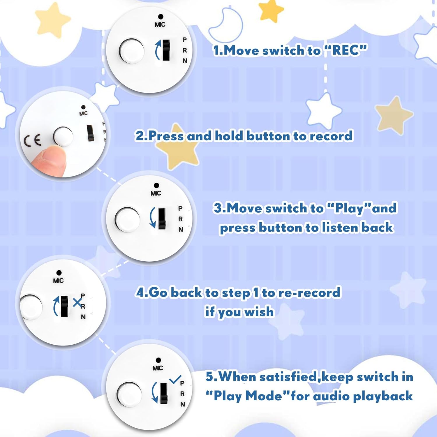 Handepo 4 Pcs White Voice Recorder for Stuffed Animal Toy Recording Device 20 Seconds Record Messages for Plush Toy Doll Stuffed Bear Pillow