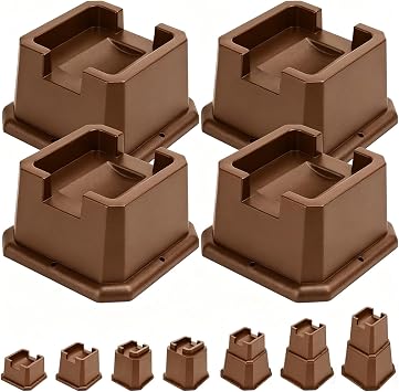 shouwuhho Bed Risers 2 inch, Furniture Risers Elevation in Heights 2 3 4 5 6 7 8 Inch Heavy Duty, Bed Lift Risers for Caster Wheels or Posts of Bed Table Couch, Support up to 6000 lbs, Brown, 4 Pack
