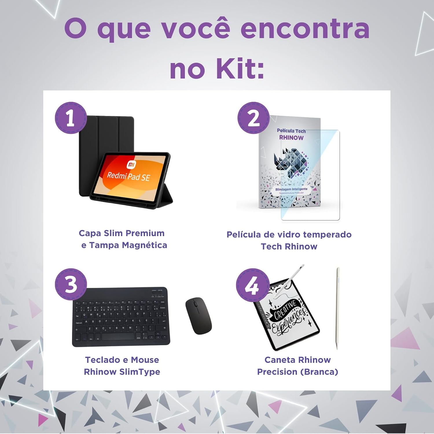Kit Capa Preta Slim para Xiaomi Redmi Pad SE 11": Película de vidro + Caneta Precision + Teclado e Mouse (Rhinow)