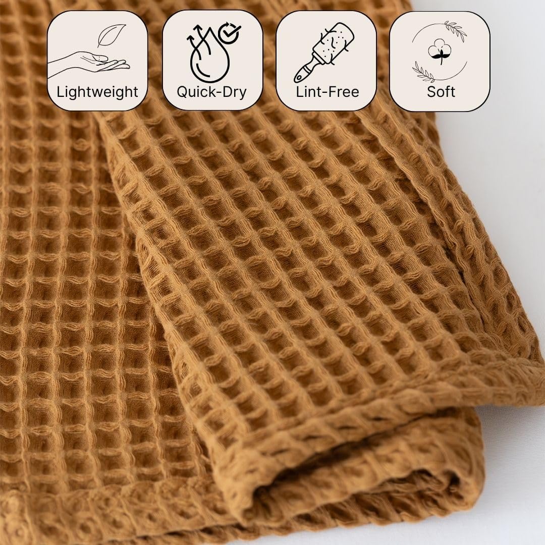 Premium Waffle Bath Towels Pack of 2 Extra Large 35x71 inch - 100% Turkish Cotton, Waffle Weave, Quick Dry, Lint Free, Oversized, Thin Bath Sheet Towel (Caramel, Set of 2 Bath Towels) - Image 7