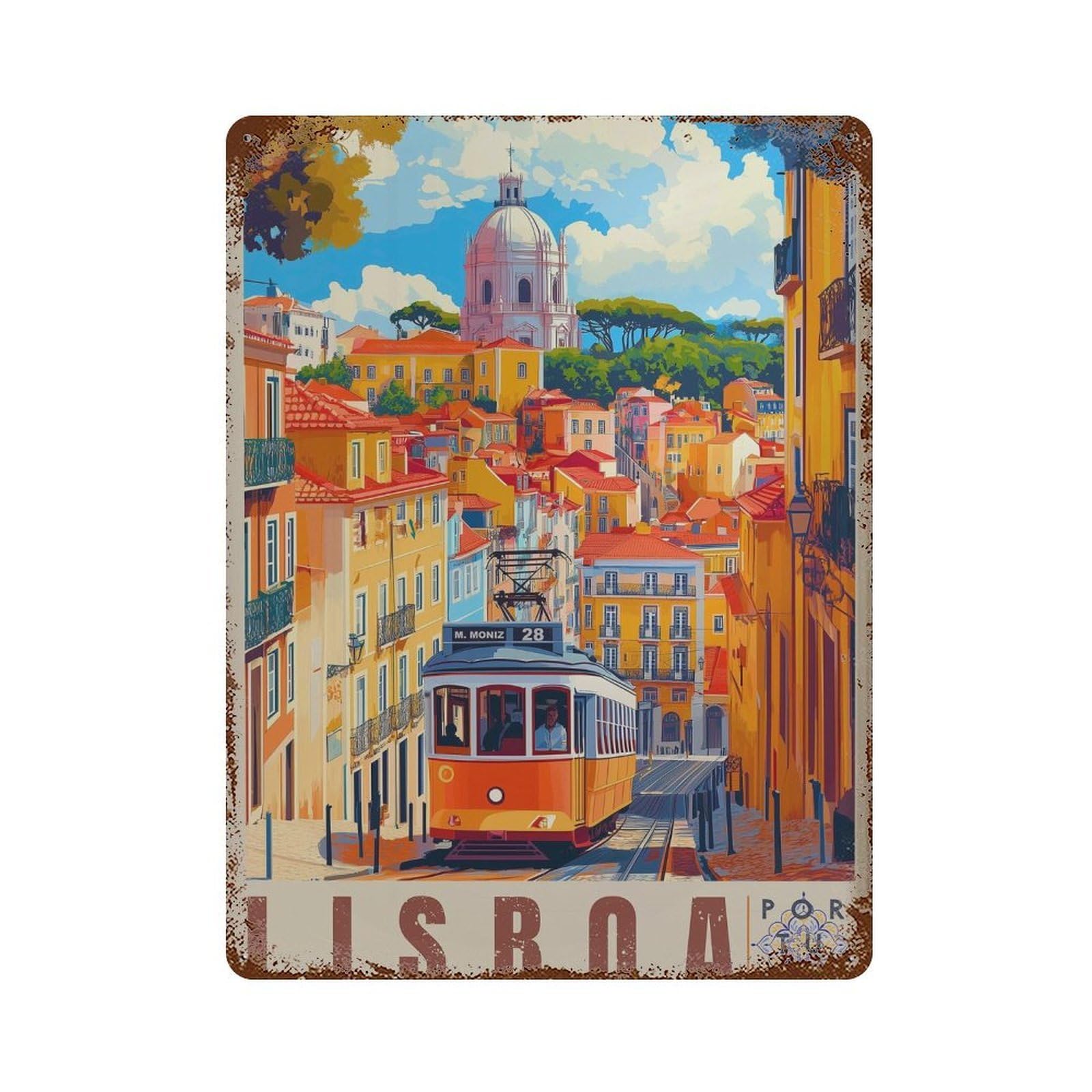 xiaoxiaoshen Lisbon Portugal Travel Vibrant Cityscape Wall Decor Art Metal Tin Poster Modern Home Decor Art Home Bar Shop Decorations Vintage Sign 40x30cm