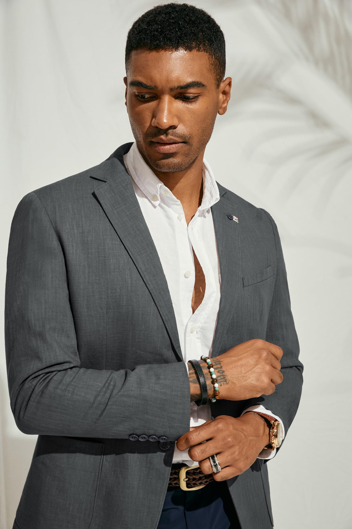 PJ PAUL JONES Blazer décontracté en coton et lin pour homme - Léger - 2 boutons - Non doublé
