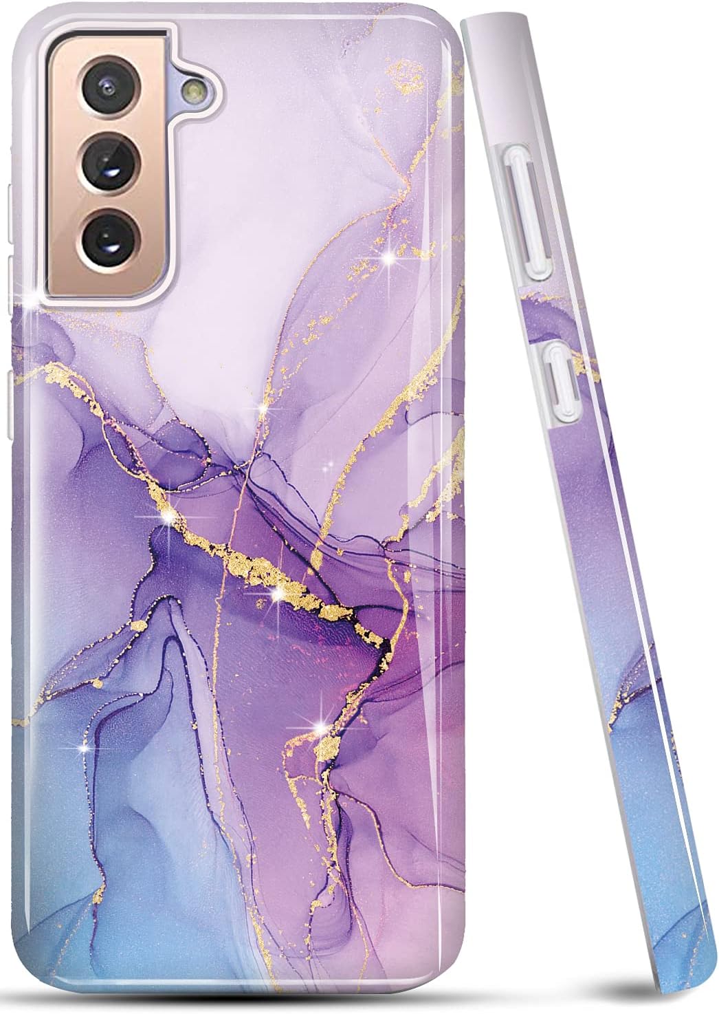 LUOLNH Galaxy S21 Case,Samsung Galaxy S21 Case Gold Sparkle Glitter Marble Cute Slim Design Shockproof Soft Silicone TPU Bumper Cover Skin Phone Case for Samsung Galaxy S21 5G 6.2 Inch-Purple