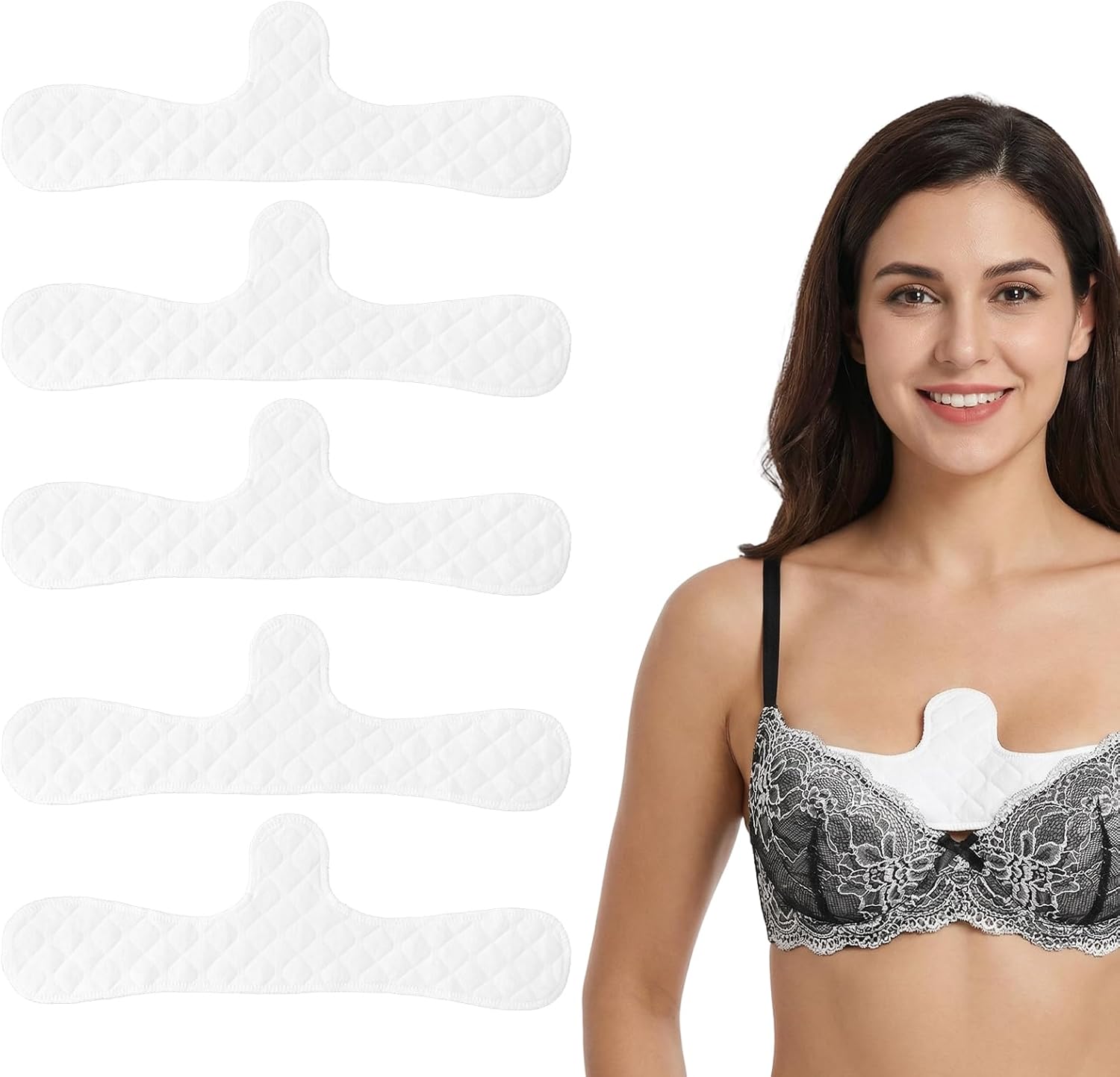 Nogeqi 5PCS Bra Liners for Sweat, Reusable Cotton Under Bra Sweat Liners for Women Sweating Absorb Supplies (White)