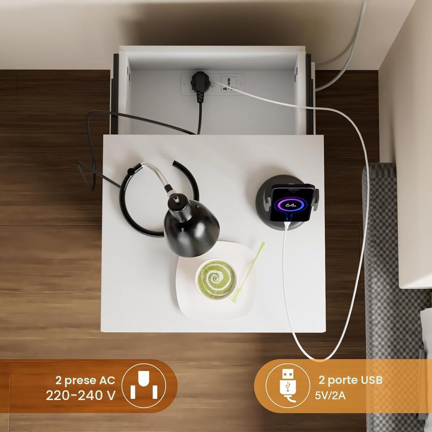 Comodino Bianco con Illuminazione LED,Comodini Camera da Letto Moderno con Presa,Comodino lucido 16 Colori Regolabile,Comodini Soggiorno, Camera da Letto con 3 Cassetti e USB,45x40x67 cm