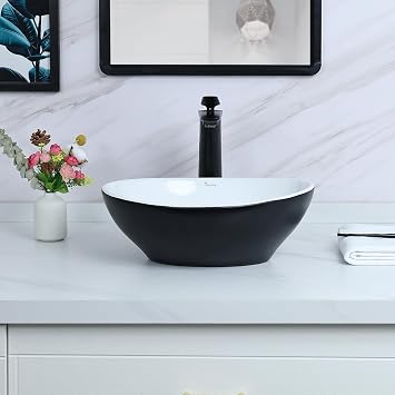Davivy 15.7 X 13.4 Matte Black Oval Vessel Sink with Pop Up Drain,Bathroom Vessel Sinks,Ceramic Vessel Sink,Bathroom Sinks Above Counter,Matte Black Vessel Sinks for Bathrooms
