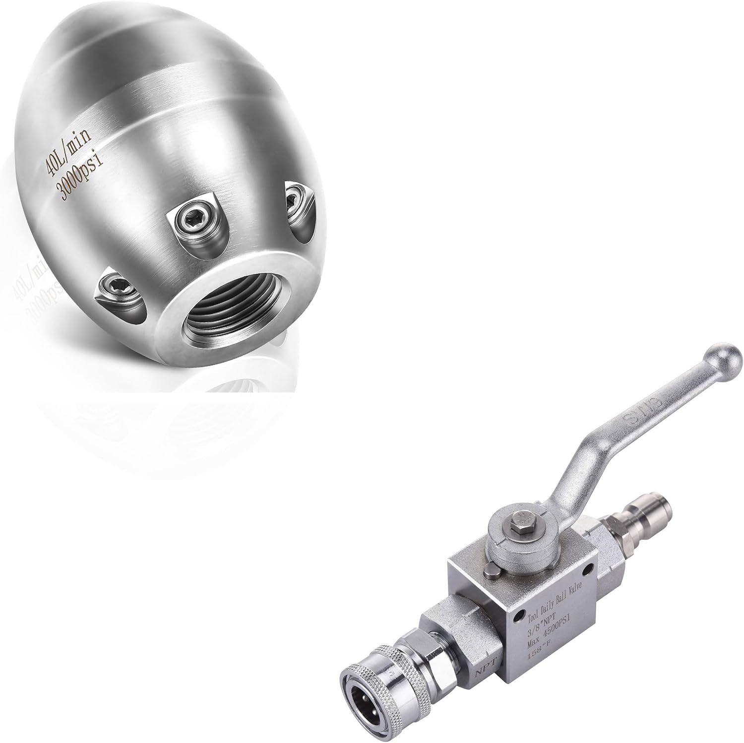 Tool Daily 3/8” NPT Sewer Jetter Nozzle for Pressure Washer, High Pressure Washer Ball Valve Kit