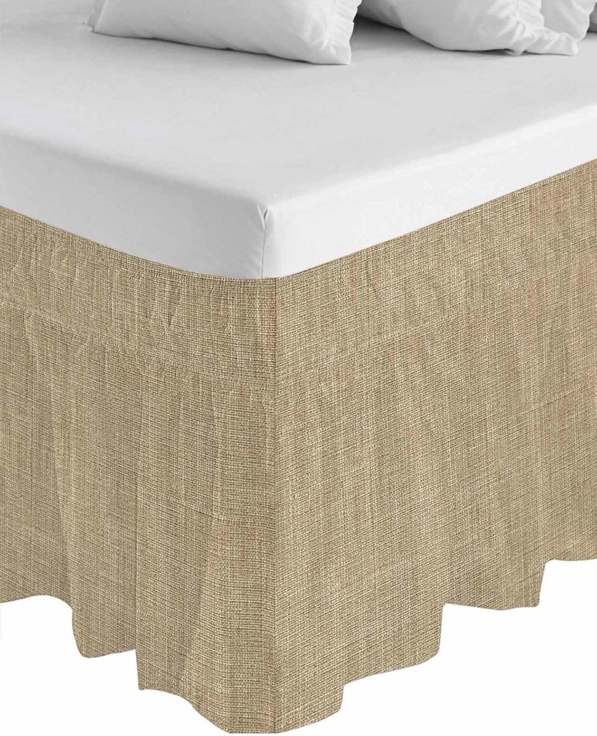 Bed Skirt Brown Linen Texture Bedskirt 16 Inch Drop Farmhouse Solid Color Adjustable Elastic Wrap Around Bed Skirts Dust Ruffle for Queen Size Bed Frame Cover