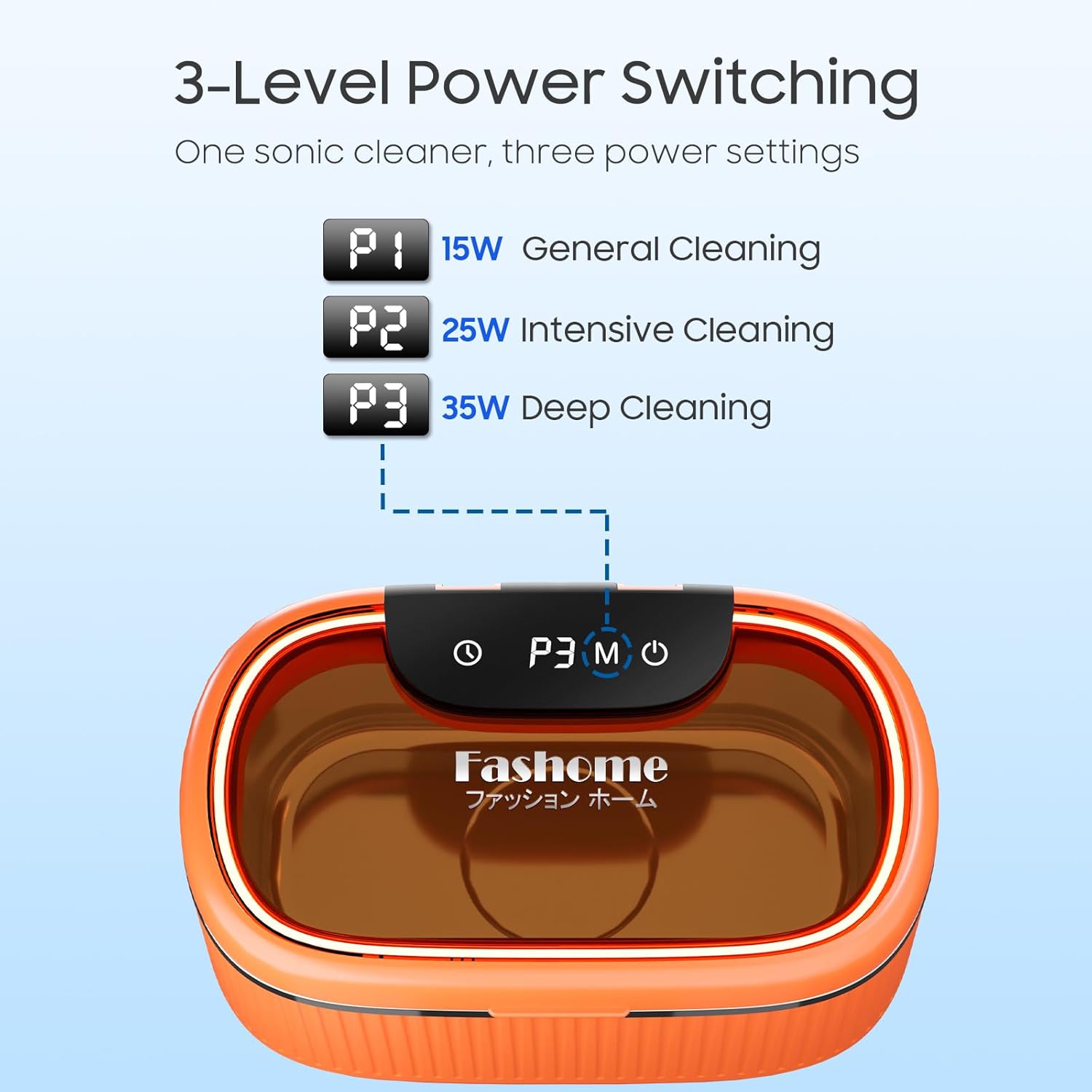 Ultrasonic Jewelry Cleaner Machine with 2×100ml Cleaning Solution, 45kHz Sonic Cleaner for Rings, Glasses & Watch Band, 550ML Stainless Steel Tank, 5 Timer, 3 Power Levels, Degas Mode-Orange