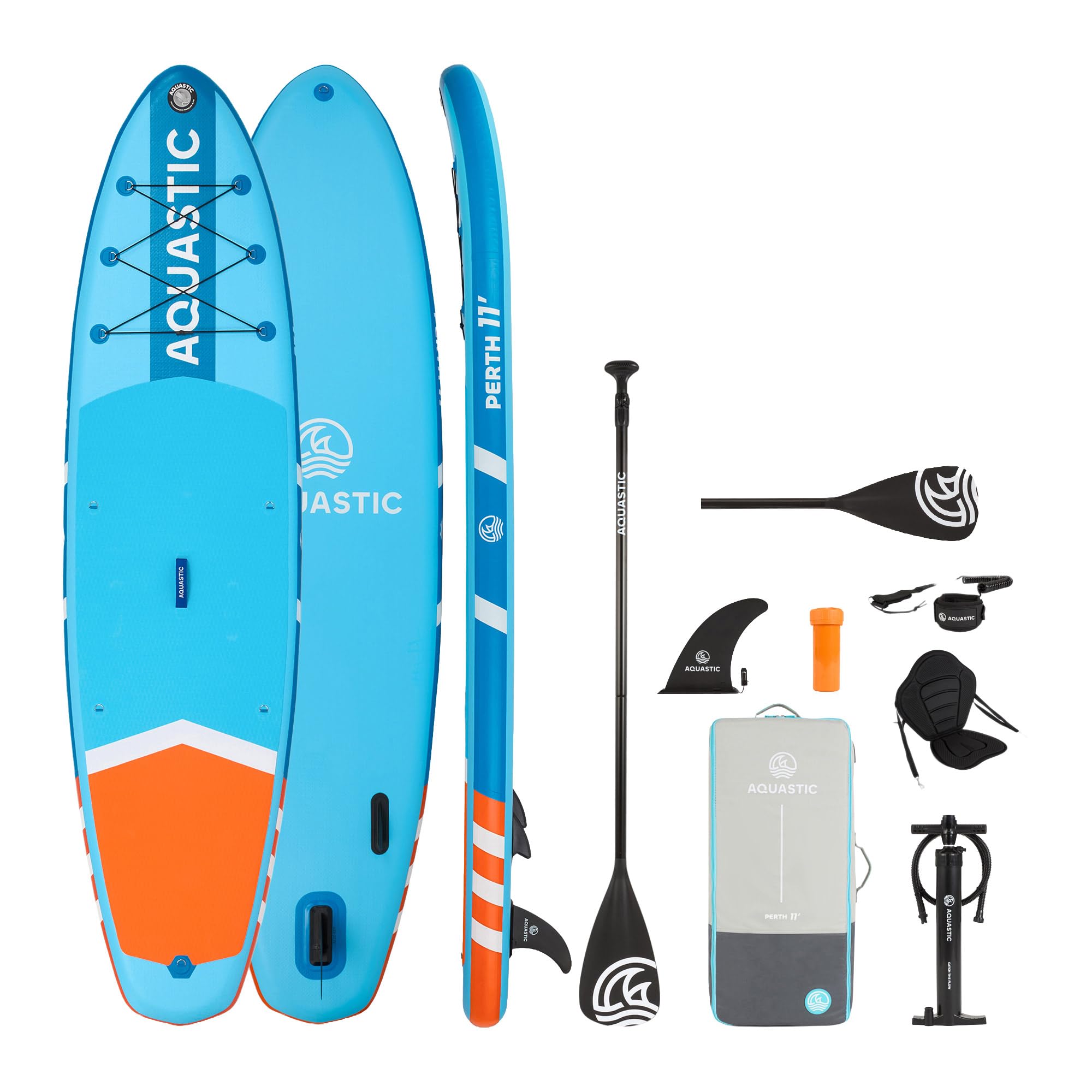 AQUASTIC Deska Perth 11” SUP z Akcesoriami Pneumatyczna Allround o Wymiarach 335,5 x 86,5 x 15 cm Pomarańczowa Dla Początkujących Do Pływania Dmuchana Technologia Drop-Stitch