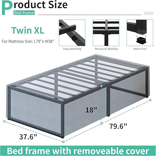 Miniatura 97 de Marco de cama individual de 9 pulgadas, marco de cama individual de metal resistente, no necesita somier, sin ruido, fácil montaje, color negro