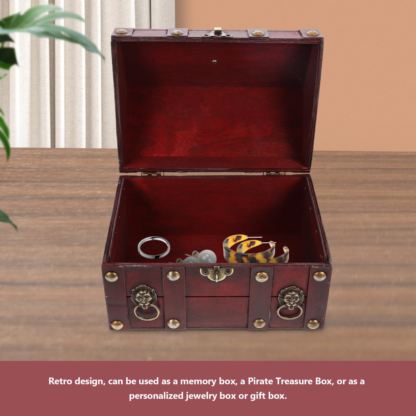 Vintage Sichere und Leichte Holztruhe Schmuckaufbewahrungsbox mit Deckel als Schatzkiste und Desktop Dekoration