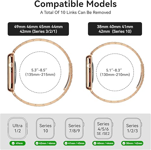 Miniatura 2 de SUNFWR Correa de reloj compatible con Apple Watch de 1.614 in 1.575 in 1.496 in, para mujeres y hombres, correa de metal de acero inoxidable con