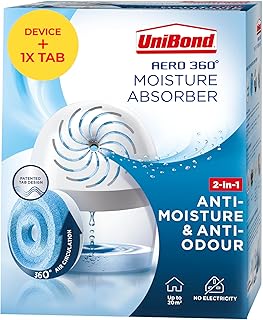 UniBond AERO 360º Moisture Absorber, 1 Device incl. 1 Refill Tab 450g, Ultra-Absorbent Dehumidifier, Helps Prevent Condensation, Recyclable, Refillable Condensation Absorber, Original Scent