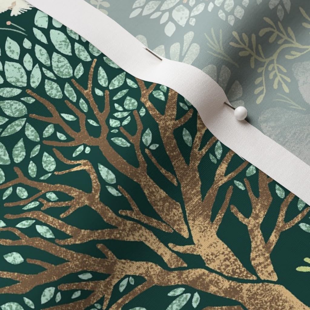 Spoonflower Fabric - Forest Paradise Woodland Nature Wildlife Lush Botanical Green Flora Printed on Cotton Poplin Fabric by The Yard - Sewing Shirting Quilting Dresses Apparel Crafts