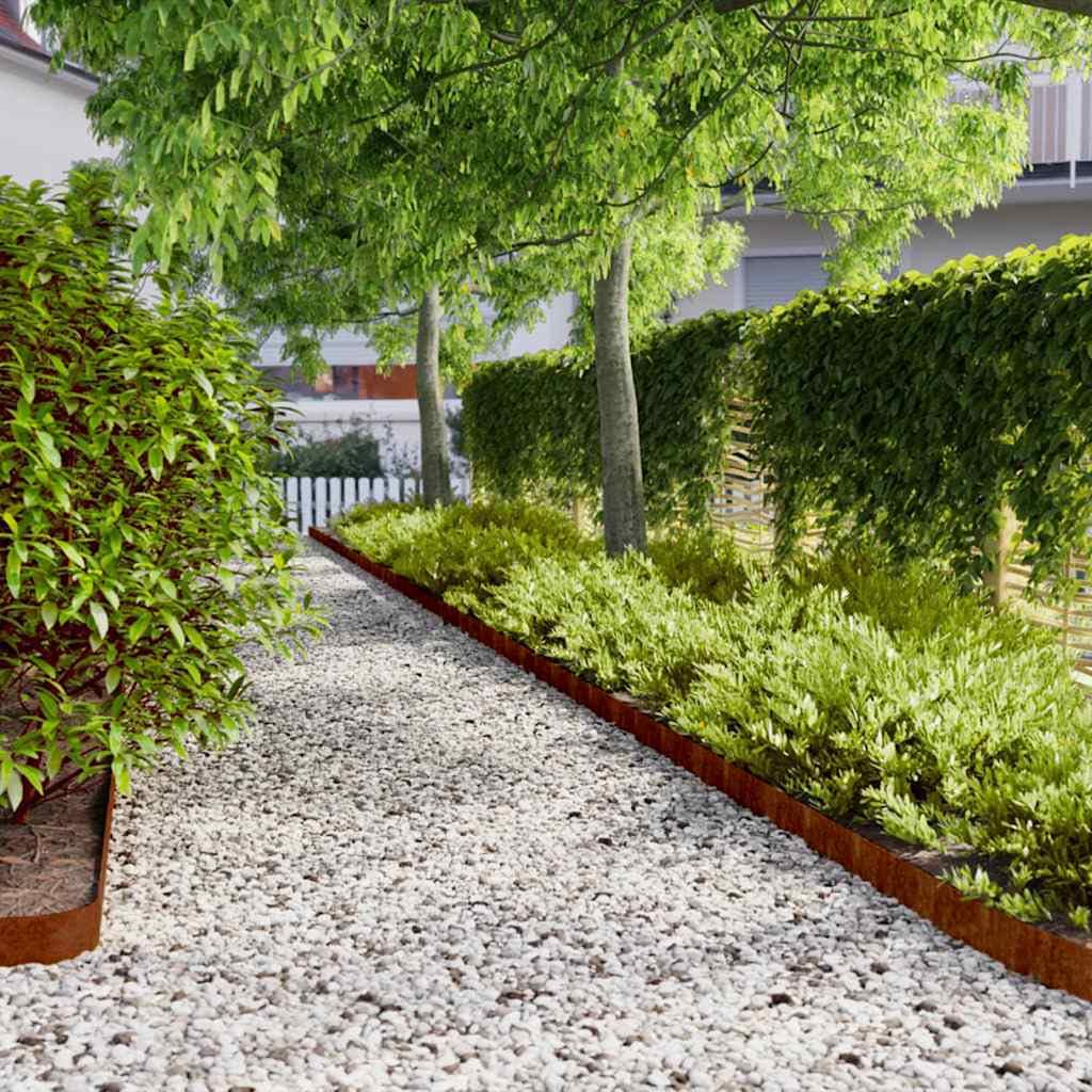 vidaXL Bordes de césped Acero corten Flexible 10 Piezas 10x103 cm, Bordes de jardín, bordura de césped, Bordes de arriate, Bordes de jardín