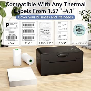 Bluetooth Thermal Shipping Label Printer, 4x6 Wireless Label Printer