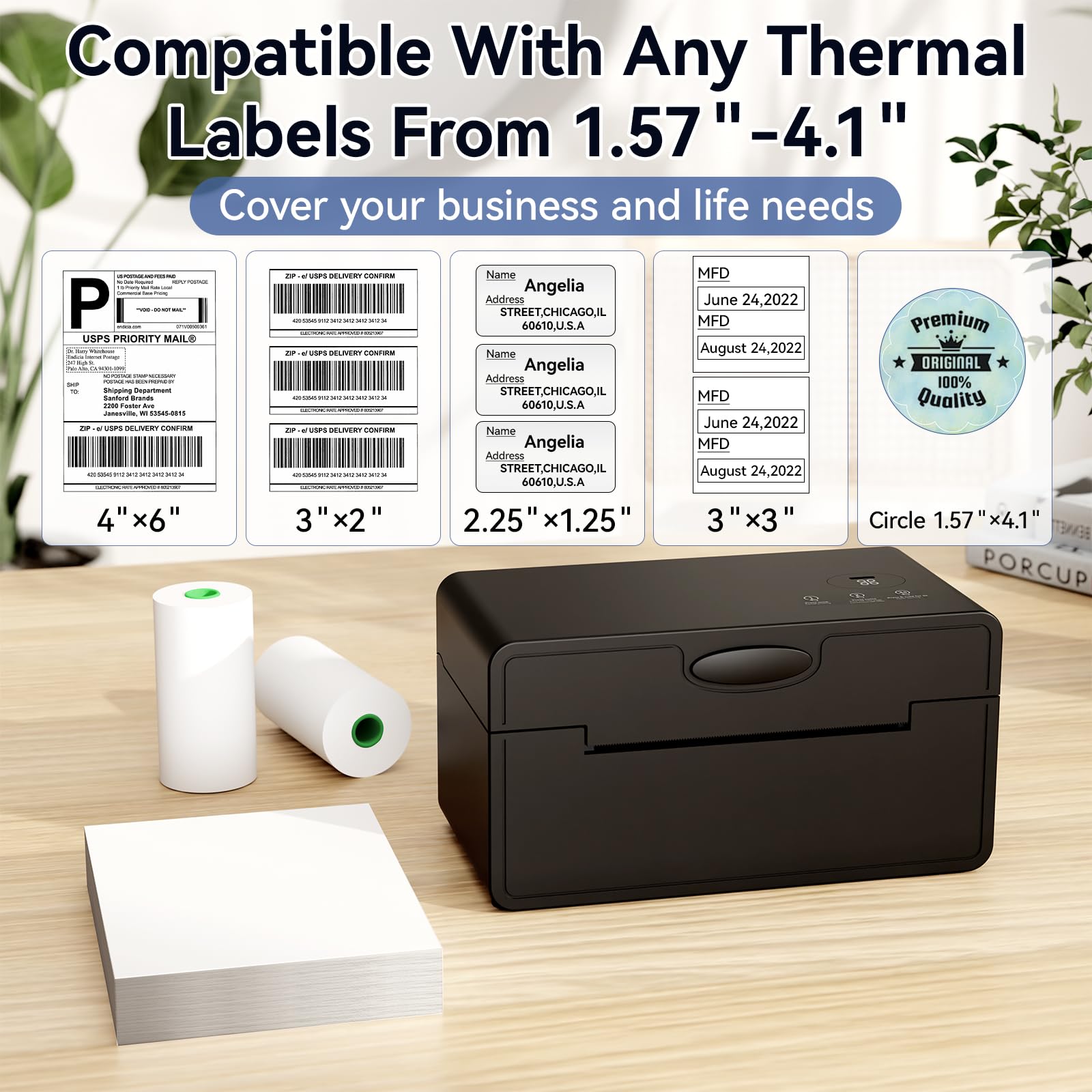 PeriPage Imprimante d'étiquettes d'expédition thermique Bluetooth, imprimante d'étiquettes d'expédition sans fil 4 x 6 pour l'expédition de colis, compatible avec iPhone, iPad, Android, Windows