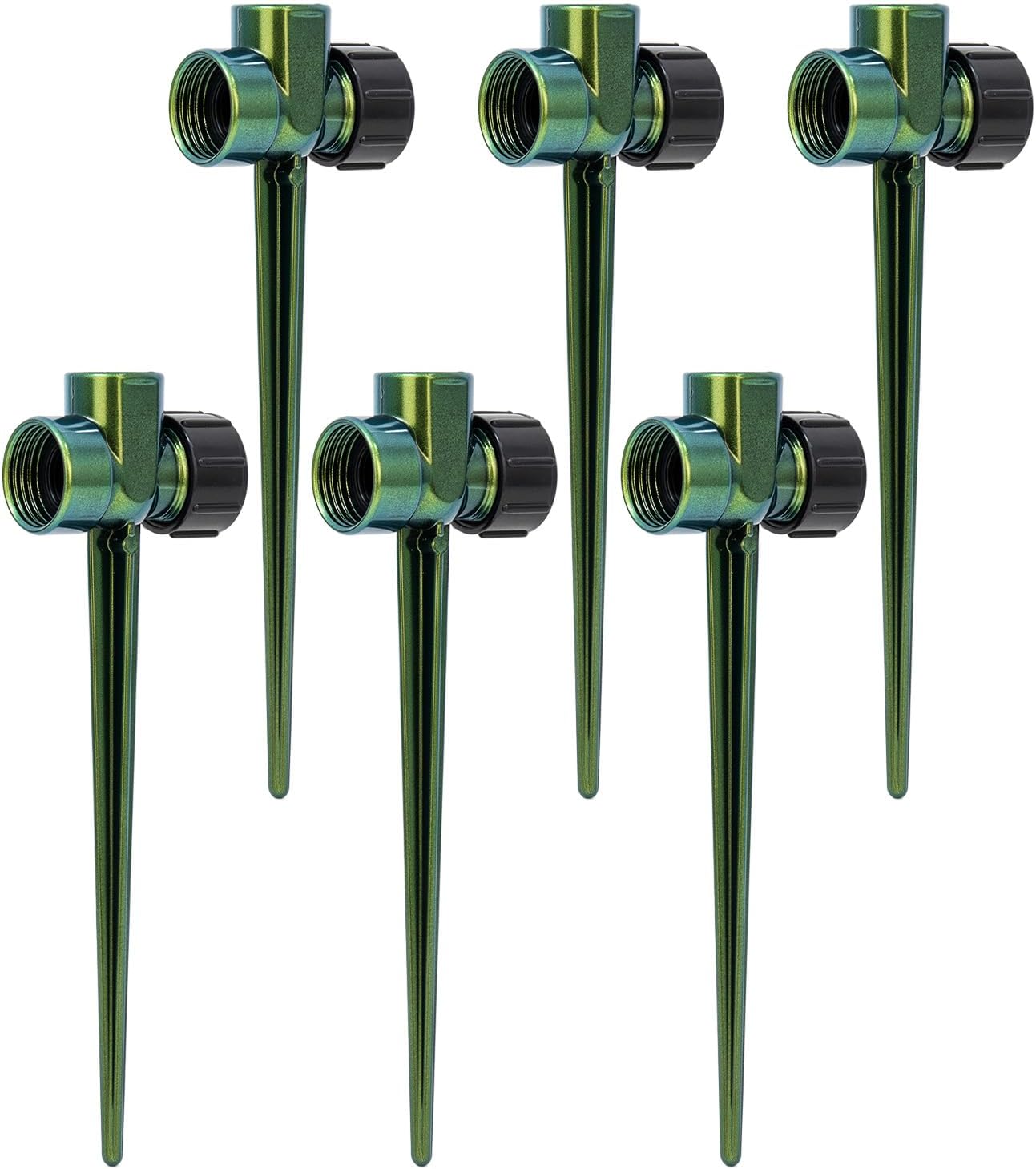 RESTMO 6 Pack Zinc Alloy Lawn Sprinkler Spike Base, Flow-Thru Sprinkler Base for Yard, Lawn, Garden and Grass Irrigation, Stable & Durable with Bright Green Glitter Design, 3/4" NH Compatible