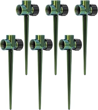 RESTMO Sprinkler Stake 6 Pack, Zinc Alloy Spike Base, 1/2" Sprinkler