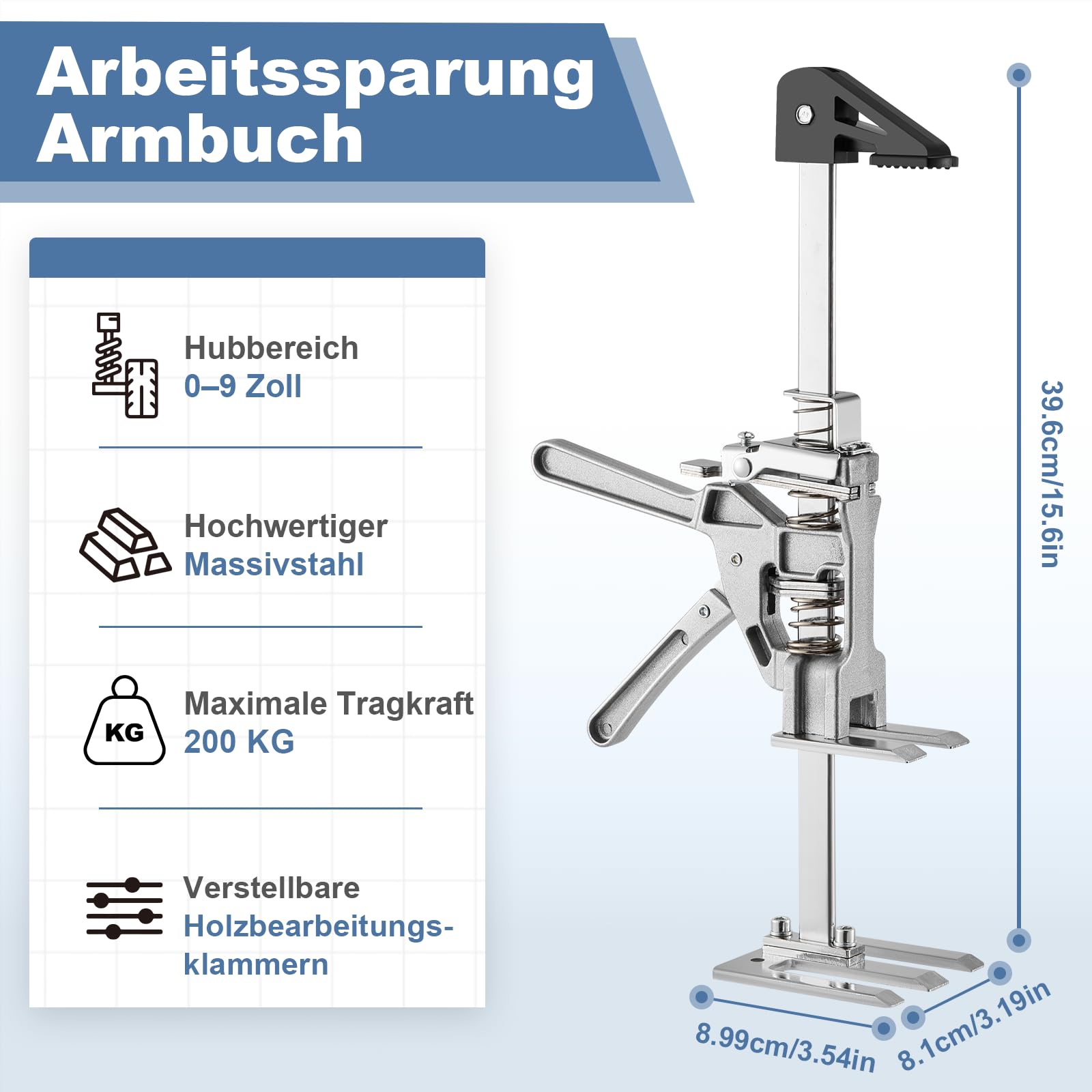 Möbelheber für Schwere Möbel,Heber,Arbeitssparender Arm,2 Stück Arm Hebewerkzeug,400kg Tragkraft Türheber mit Zwei Geschwindigkeiten und Höhenversteller 0-210mm,Hebewerkzeug für Türen,Fliesen