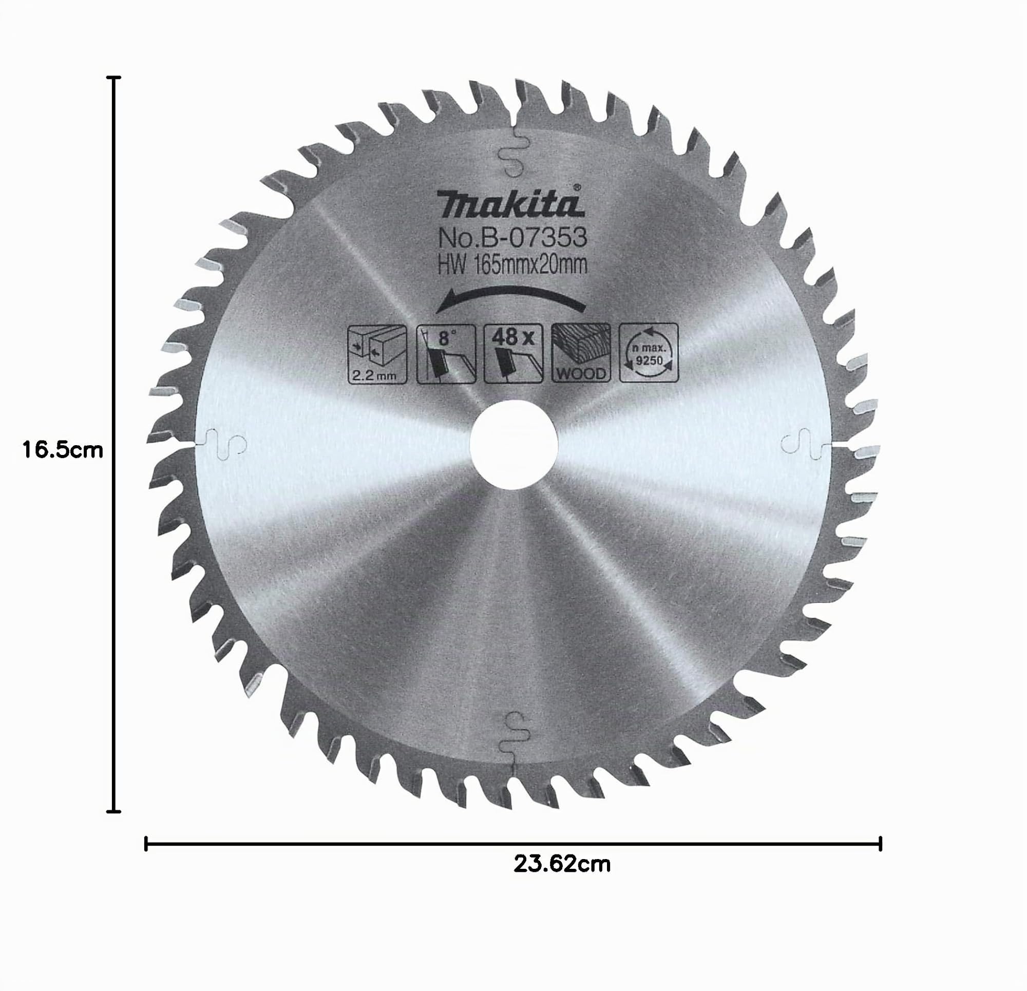 Makita B-07353 - Lama con punta in carburo, 165 mm x 20 mm