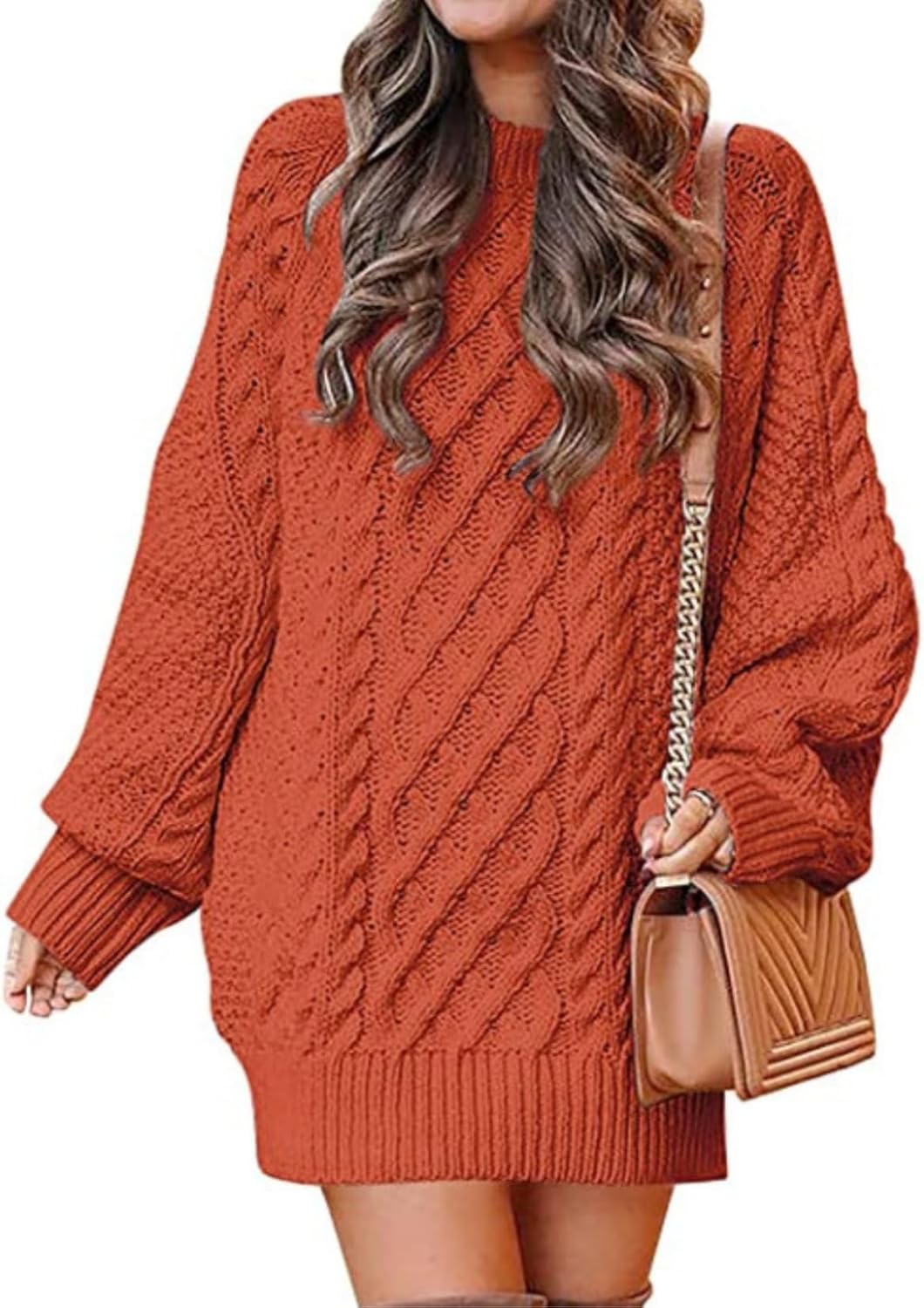 LIZALIG Women's Longline Knit Tunic Relaxed Fit Funnel Neck Sweater for Lakeside Picnics Apple Picking Fall Outings