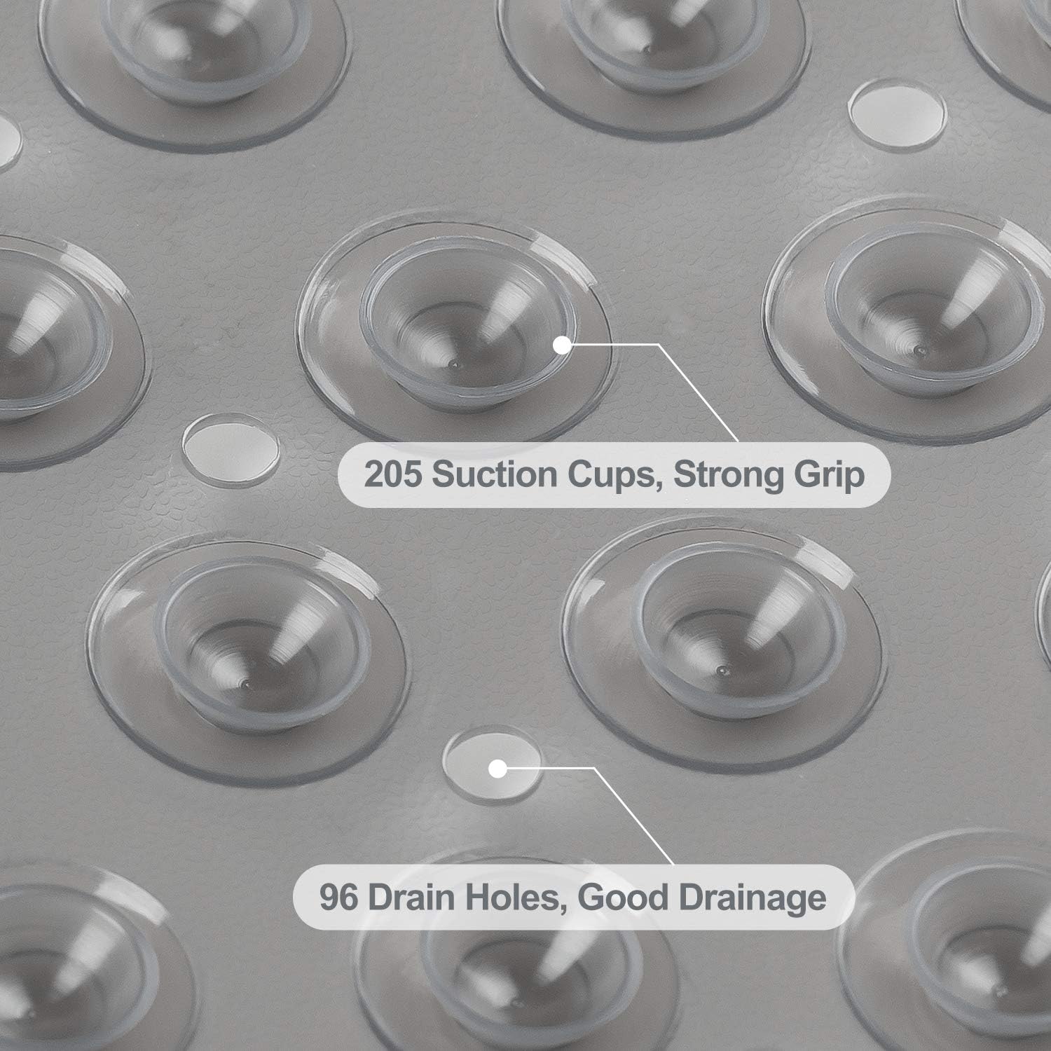 WELTRXE Bathtub Mat Bathroom 88x40cm Long Oval Vinyl Shower Mats Anti-Slip Anti-Mould Bath Tub Mat with 205 Suction Cups Soft Durable Safety for Elder Children Pets Grey - Image 5