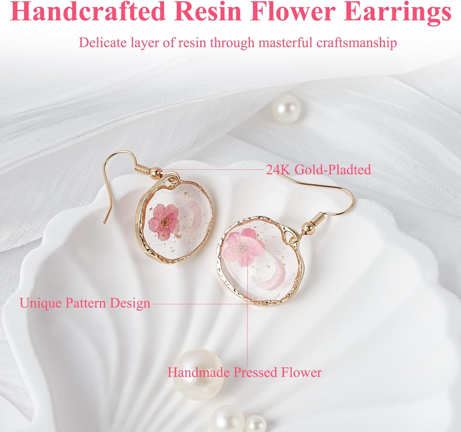 Pressed Flower Earrings for Women, Handmade Resin Forget Me Not or Red Rose Flowers Drop Dangle Earrings, Real Floral Jewelry Gift for Valentine’s Day, Mother’s Day, Birthday, Party - Image 5