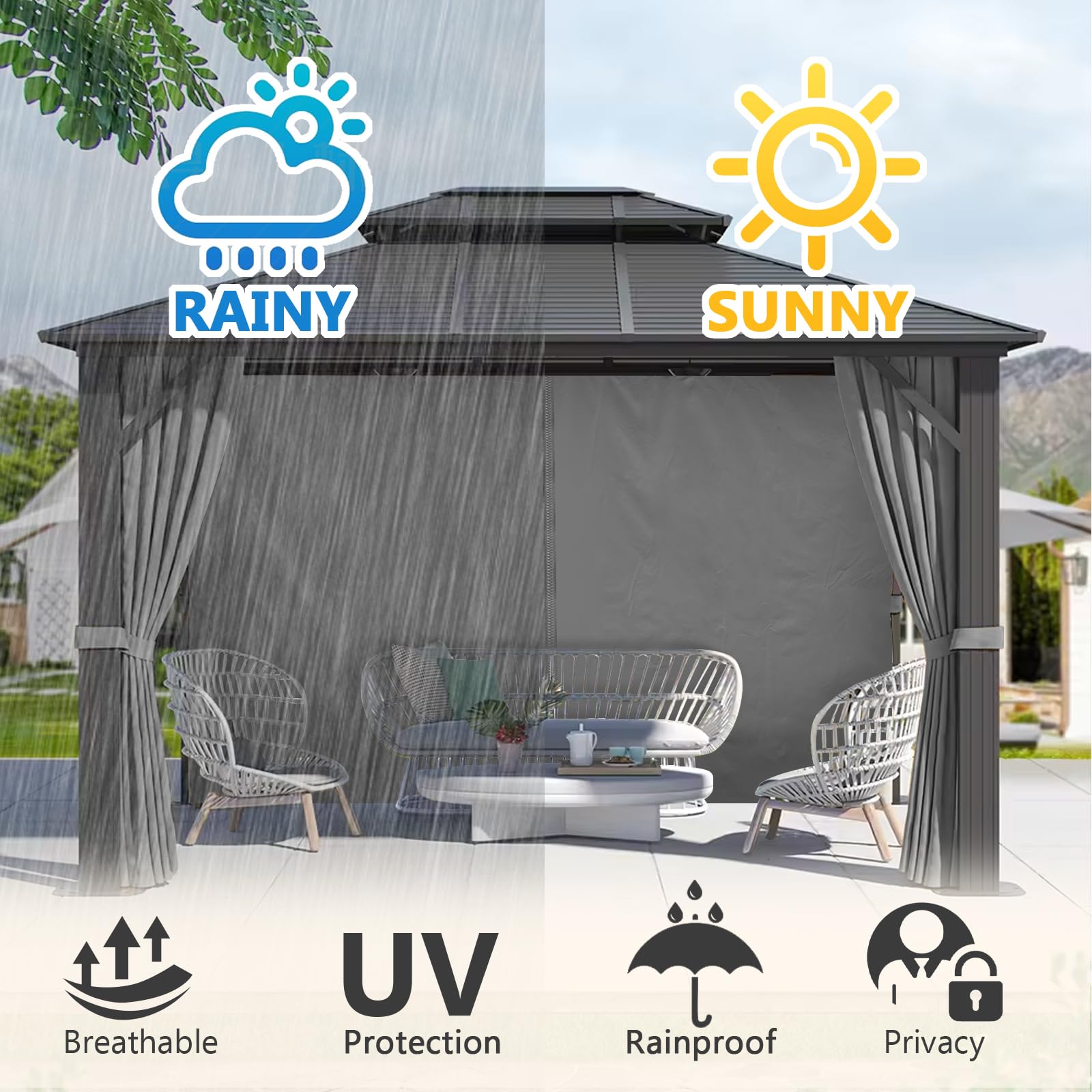 Pavillon 4 Seitenteile 3x3m Wasserdicht UV Schutz Grau