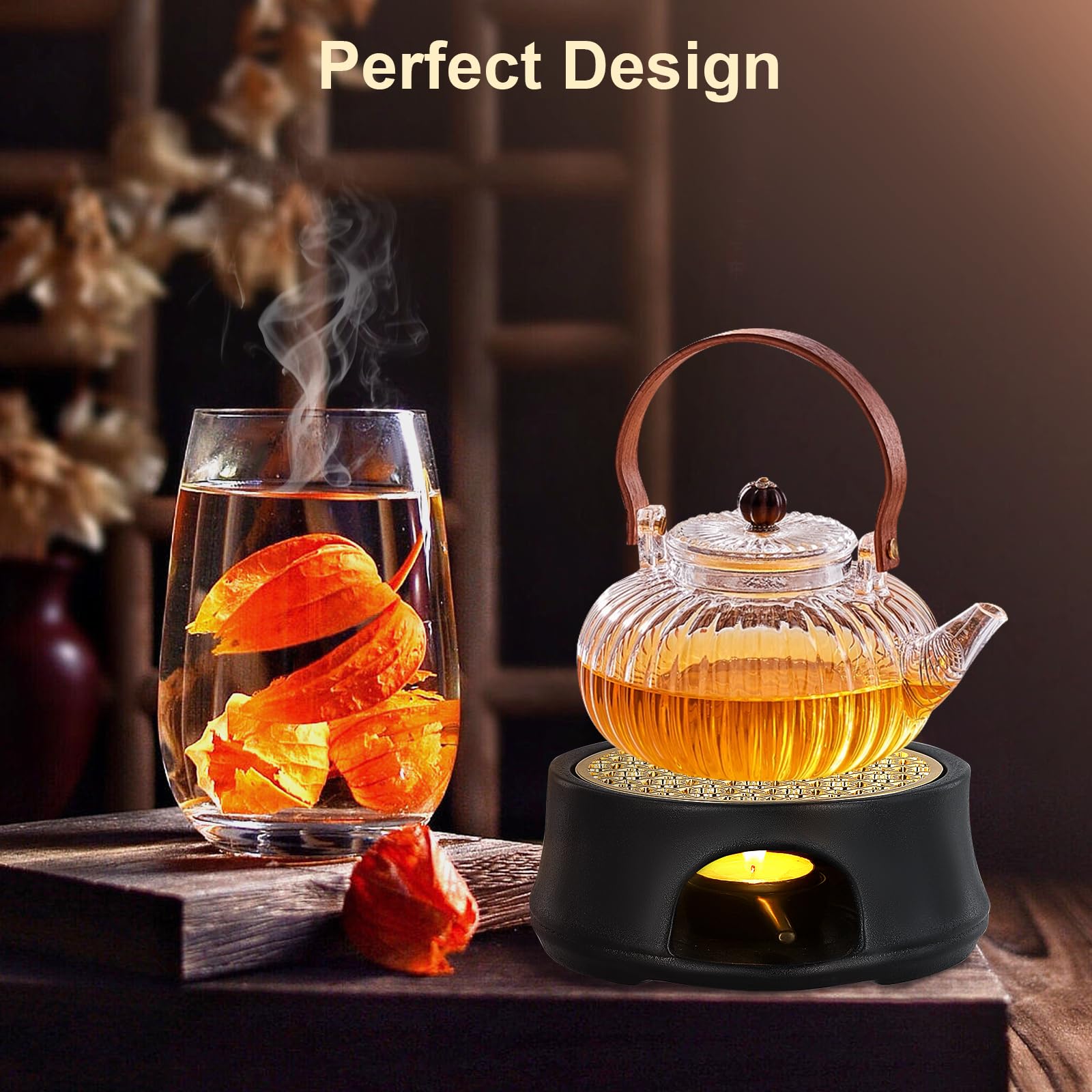 Scalda Teiera In Ceramica Con Portacandela - Scaldino Per Tè E Caffè Con Design Scolpito - Foto 5