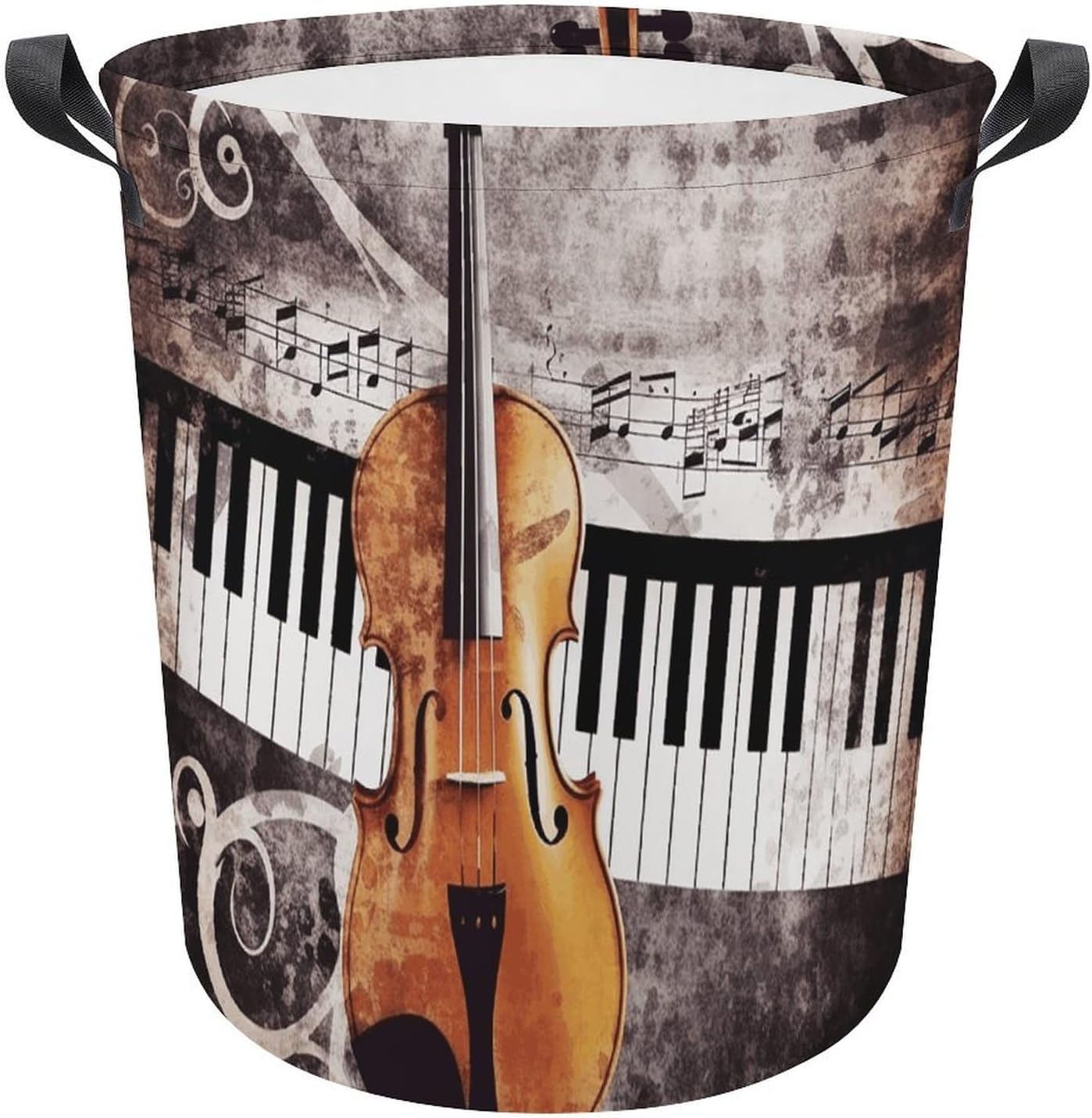 Laundry Hamper Piano Violin Music Notes Laundry Basket Storage Basket Waterproof Circular Hamper with Handles Portable Dirty Clothes Hamper Clothes Storage Bin for Home Organizer Bedroom Dorm