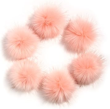 Pack of 6 Faux Fox Fur Pompoms 3.9inch/10CM Furry Pom Pom Ball with Elastic Loop Knitting Crafts Hat Charm Accessories