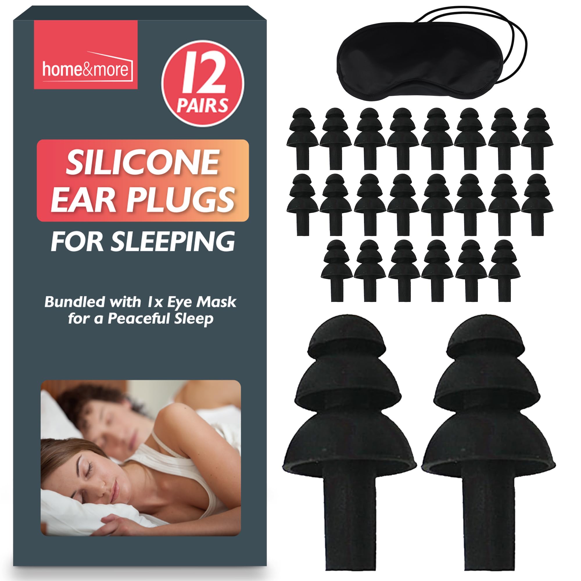 SOL 12 Pairs Silicone Ear Plugs for Sleeping with Eyemask Reusable Earplugs Sleep Noise Ca...