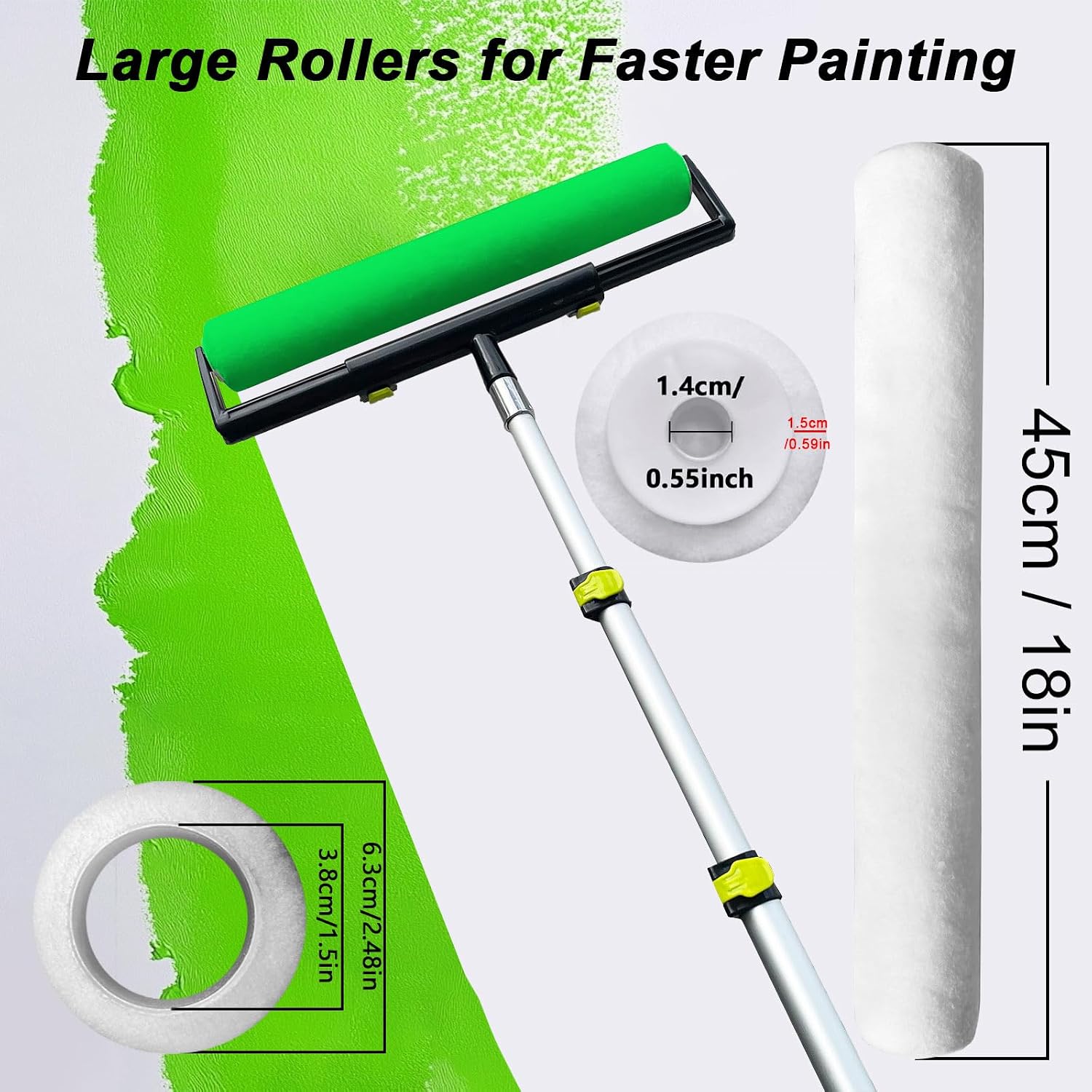 10PCS 18 inch Paint Roller Kit, 7 Rollers with Paint Roller Tray | 18" Ultra-fine Fiber Paint Rollers, Paint Extension Rods, Suitable for DIY Interior and Exterior Walls, Rooms