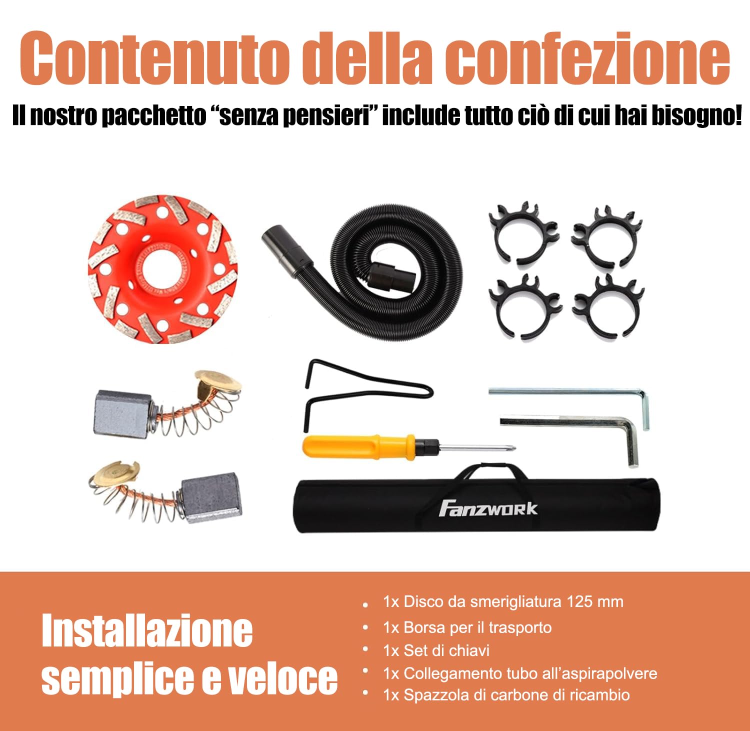 Fanzwork - Levigatrice per calcestruzzo da 1010 W, con asta telescopica fino a 1,20 m, con testa diamantata da 125 mm e borsa per il trasporto. Velocità regolabile: ideale per lisciare il calcestruzzo
