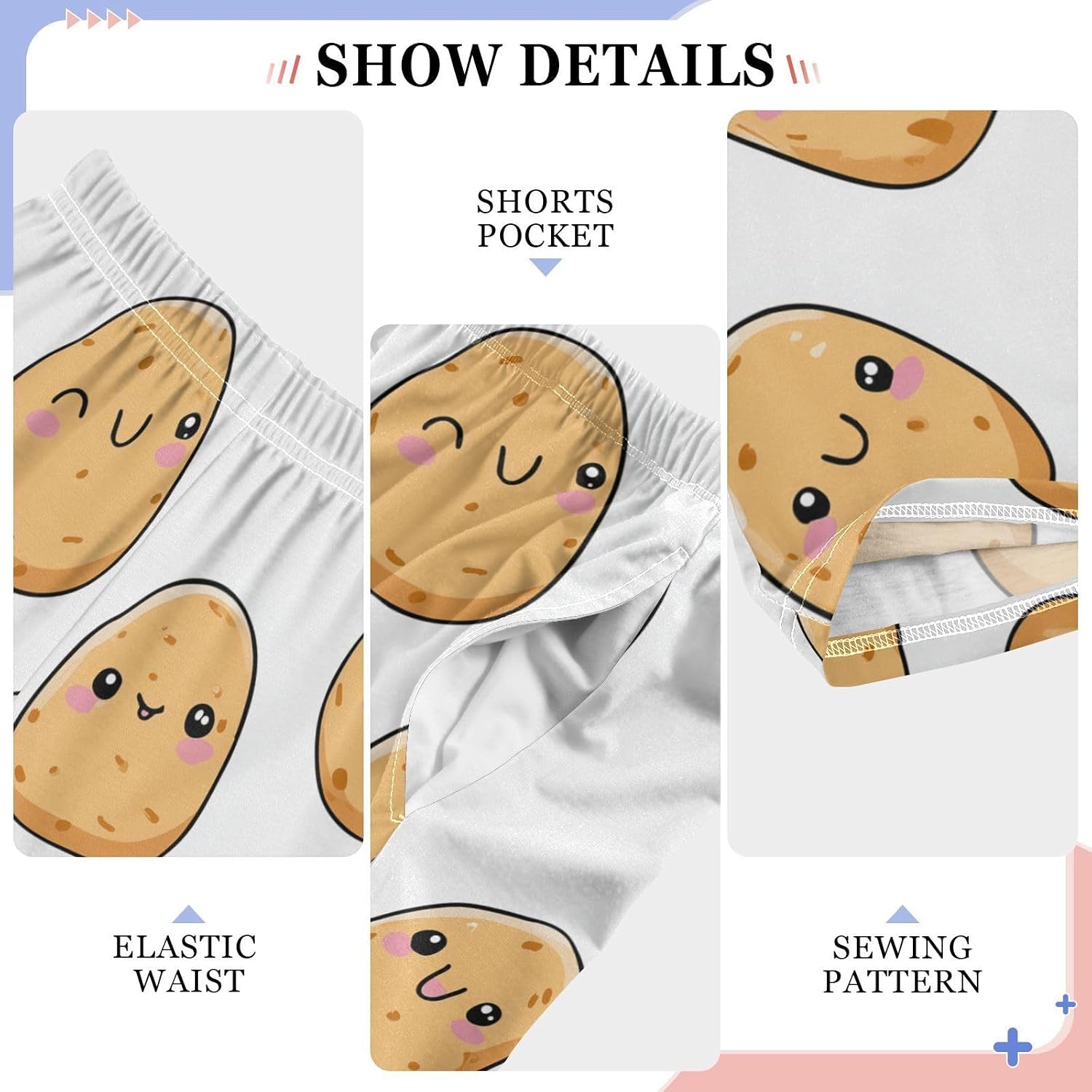 visesunny Boys' Pants Cute Happy Potatoes Jogger Pants Elastic Waist Long Bottoms Trousers S-XL