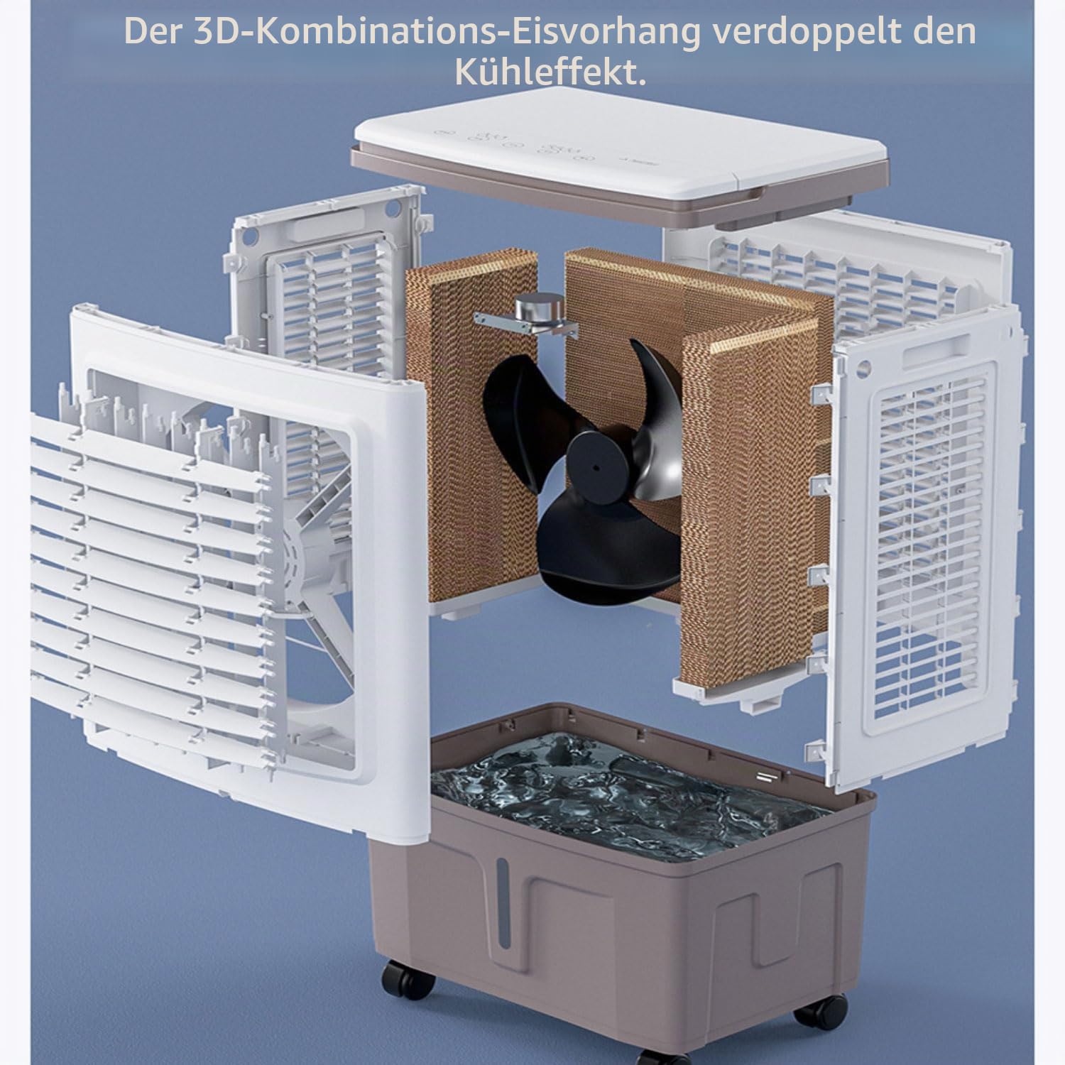 Tragbarer Verdunstungskühler mit digitalen Rädern und Fernbedienung Tankkapazität 30 l Ventilator Kaltluftventilator 120° schwenkbar für Zuhause Büro