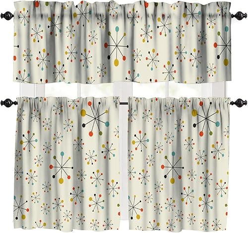 Miniatura 9 de Cortinas de cenefa de cocina de mediados de siglo, diseño geométrico abstracto de mediados de siglo, retro, moderno, tratamiento de ventana pequeña