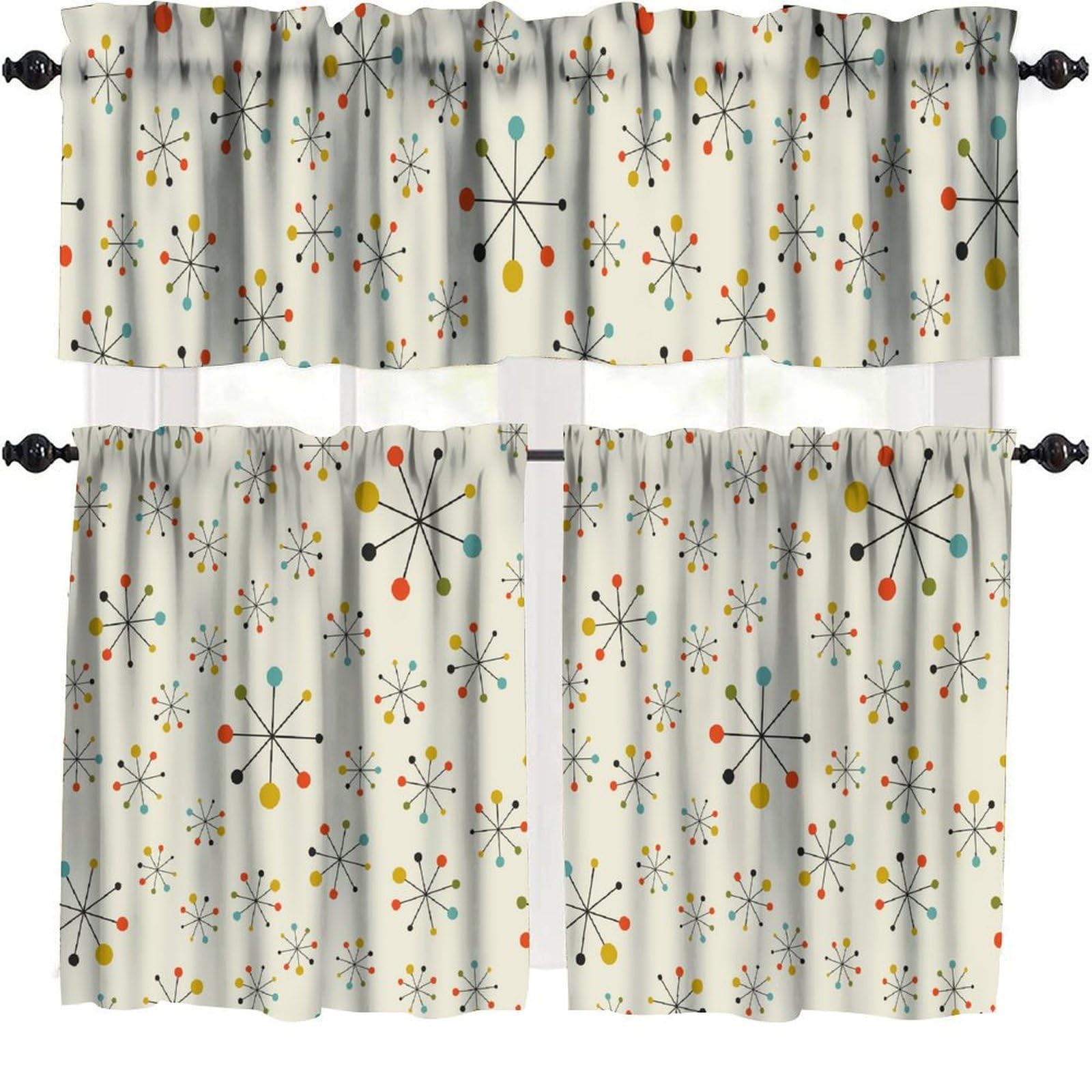 Modern Mid Century Valances Curtain,Abstract Geometric Print Kitchen Curtains Valances Short Window Treatment for Living Room Bedroom Bathroom Kitchen