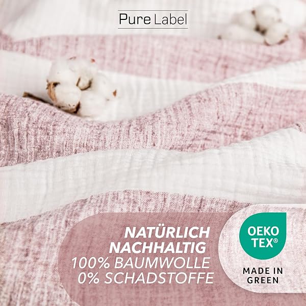 Pure Label Musselin Bettwäsche 135x200 Baumwolle, gestreiftes Bettwäsche Set Mauve mit Kissenbezug 80x80, anschmiegsame Baumwoll-Rückseite - 3