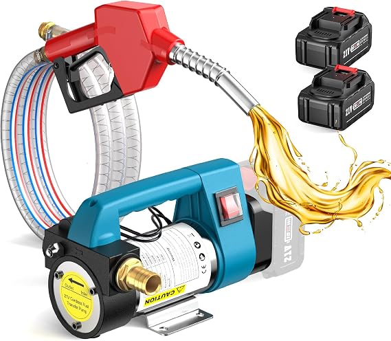 SEESII Fuel Transfer Pump Battery-Powered: 12 GPM Electric Diesel Transfer Pump with 2 x4.0Ah Batteries, Portable Cordless Pump Kit with Auto Shut-Off Nozzle & 2x6.6 FT Hoses for Diesel Kerosene