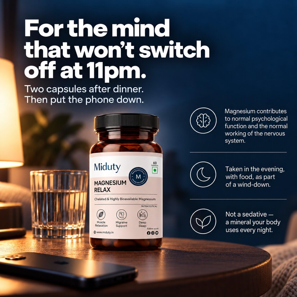 Miduty Chelated Magnesium Glycinate | 1500mg Supplement for Sleep, Stress Relief, Muscle Recovery & Muscle Cramps | 300mg Elemental Magnesium | High Absorption with Vitamin B6 | 60 Veg Capsules — Amazon image 3