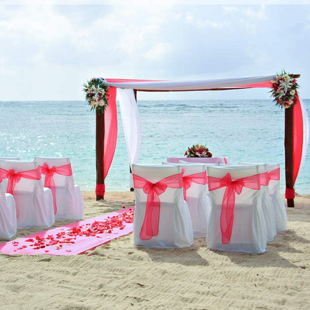 40% оƒƒ Dіѕсоunt BIT.FLY 25 Pcs Organza Chair Sashes for Wedding Banquet Party Decoration Chair Bows Ties Chair Cover Bands Event Supplies - Red