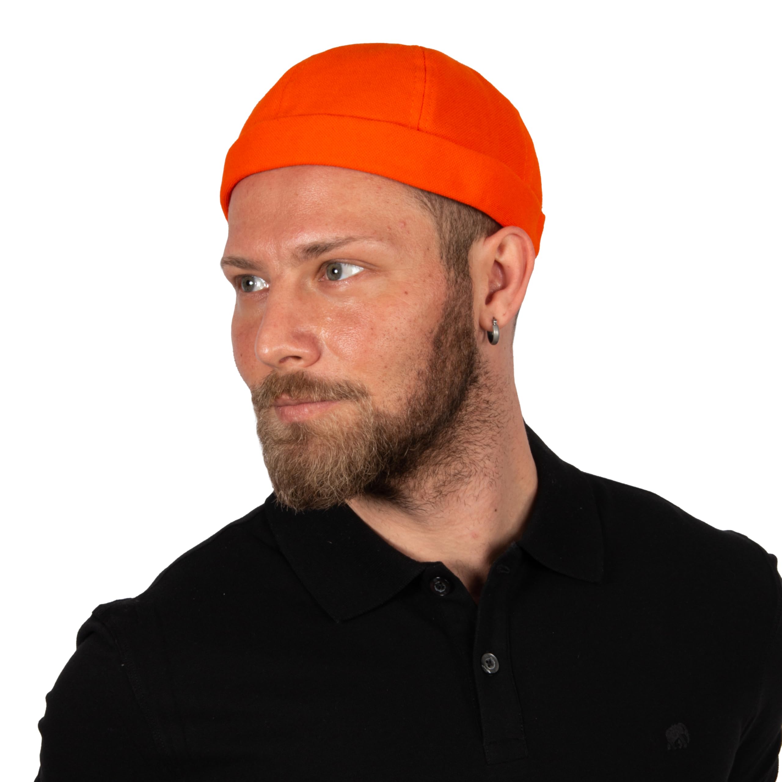 HATSQUARE Cotton Docker Cap, Unisex Brimless, Men Skull, Brimless Beanie Hat, Men Women Cuffed Hat - Orange