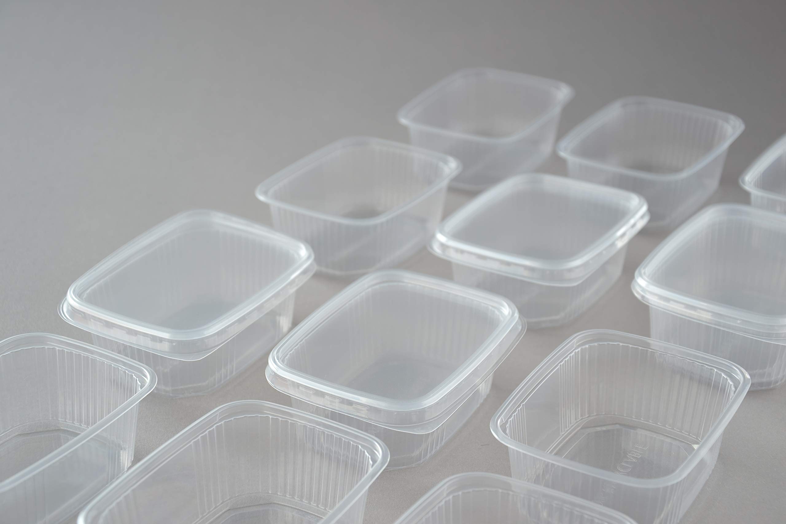 250 Stück Feinkostbecher mit Deckel, 200 ml eckig transparent, Salatbox, Rechteckbecher, Salatschalen